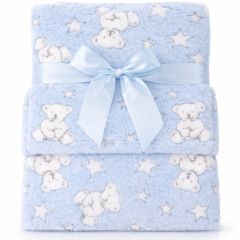 Plush Baby Blanket Teddy Blue 75x100cm