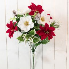 Christmas Artificial Poinsettia Poppy Pinecone Bush