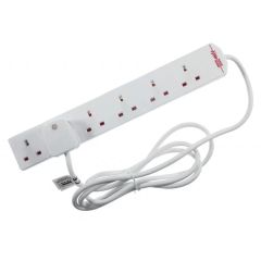 Ben Ross 6 Gang 2 Metre Extension Lead with Surge Protection – White