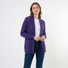 model wearing the Women’s Cable Knit Cardigan Purple