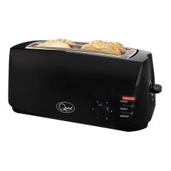Quest black 4 slice toaster with extra wide slots, six browning settings and removable crumb tray