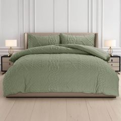 Quilted knit green duvet cover set by Velosso with textured embossed pattern
