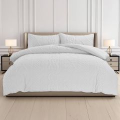 Quilted knit white duvet cover set by Velosso with textured pattern