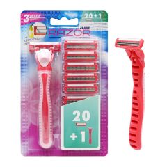 Women’s 3 Blade Disposable Razor pack with 20 cartridges for smooth and gentle shaving