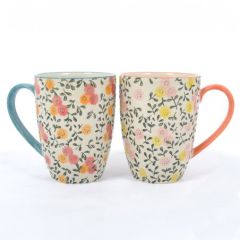 2 Floral Stoneware Mugs