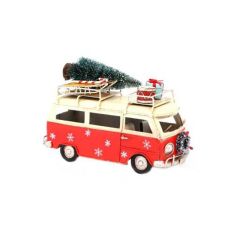 Red and Cream Campervan Figure with Christmas Tree