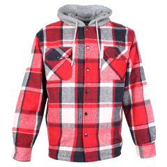 Check Fleece Men's Hooded Shirt Red