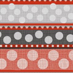 Red and grey polka dot stripe oilcloth pattern with bold horizontal bands