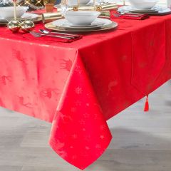 Reindeer Christmas Tablecloth Red