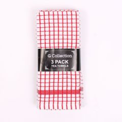 Check Tea Towels Red 3 Pack