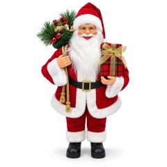 Red Standing Santa Christmas Figurine with Tartan Gift 60cm