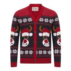 Reindeer Smile Christmas Cardigan Red at Guineys Ireland