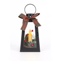 LED Christmas lantern with warm white light and decorative wreath