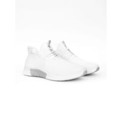 Side view of a pair of Rideout Trainers White by Crosshatch on a white background