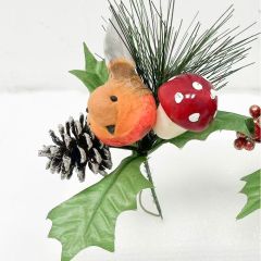 Christmas Robin Pine Cone Mushroom Pick