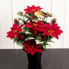 Showing the Christmas Artificial Robin Poinsettia Gravepot