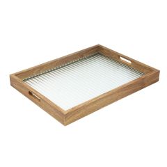 Ribbed Glass Wooden Tray