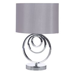 Chrome Table Lamp With Triple Circle Design And Grey Lampshade by K Living at Guineys Ireland