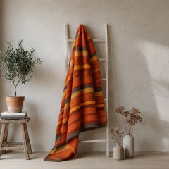 Sahara Stripe Woven Textured Throw Warm Orange