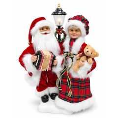 Santa and Mrs Claus lamppost Christmas figurine 54cm