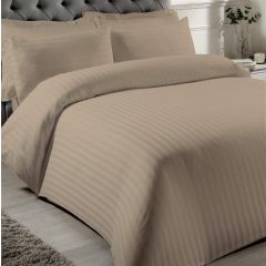 100% Cotton Satin Stripe Duvet Cover Set Natural at Guineys Ireland