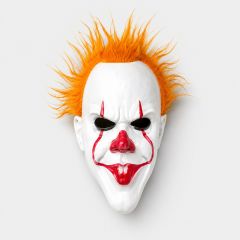 Scary Clown Plastic Mask with Orange Hair