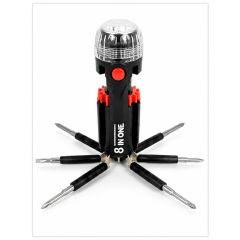 Global Gizmos 8-in-1 Screwdriver with LED Torch – Black & Red