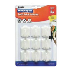 9 Pack Hooks Self Stick 4cm White