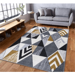 Shaggy Geometric Area Rug – Monochrome & Mustard Tones at Guineys Ireland