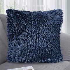 Shaggy Chenille Cushion Cover Navy 17 Inch Soft Polyester