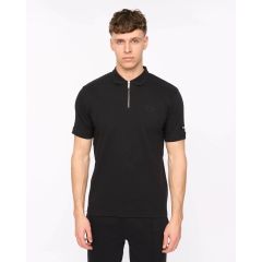duck and cover sherborn polo black mens zip neck textured short sleeve shirt