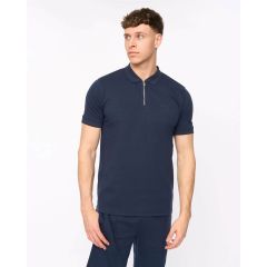 duck and cover sherborn polo navy mens zip neck textured short sleeve shirt