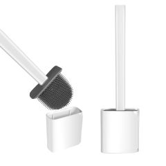 Close-up of flexible silicone toilet brush head with dense TPR bristles for effective cleaning.