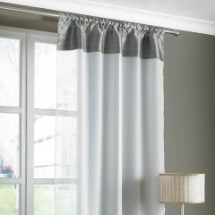 Sheer silver voile curtain with pintuck header
