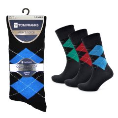 Men's 3 Pack Cotton Rich Soft Top Socks Argyle