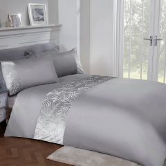 Sleepdown Floral Leaf Velvet Cuff Silver Duvet Cover Set at Guineys Ireland