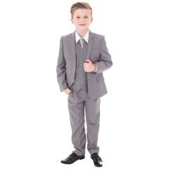 Boys 5 Piece Slim Fit Suit Light Grey By Vivaki