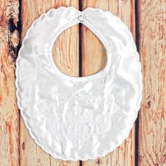 White Satin Small Cross My Christening Day Bib