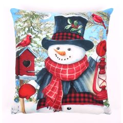 Printed Snowman Lantern Christmas Cushion Cover