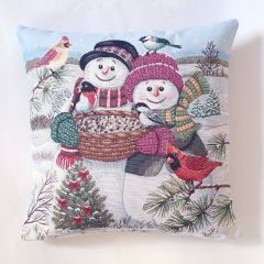 Tapestry Snowman Family Christmas Cushion Cover 