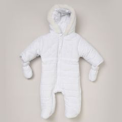 White Fur Hood Baby Snowsuit