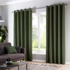 Sorbonne 100% Cotton Plain Bottle Green Eyelet Curtains 90x54