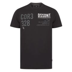 Dissident men's cotton t-shirt in black with a digital COR3 328 DSSDNT print on the front