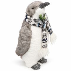 Standing Grey Christmas Penguin with Scarf
