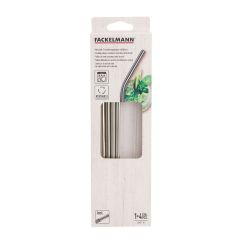 Fackelmann reusable stainless steel drinking straws set with cleaning brush