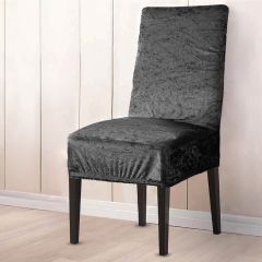 Crushed Velour Stretch Dining Chair Cover Charcoal at Guineys Ireland