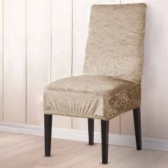 Crushed Velour Stretch Dining Chair Cover Natural at Guineys Ireland