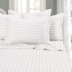 White Satin Stripe Fitted Sheet Soft Touch