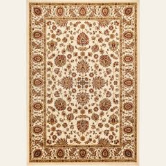 Traditional Sultan cream oriental rug with intricate floral and paisley border design in cream, beige and burgundy tones.
