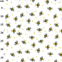 Bees Printed White Polycotton Fabric TC0022 - Price by the Metre